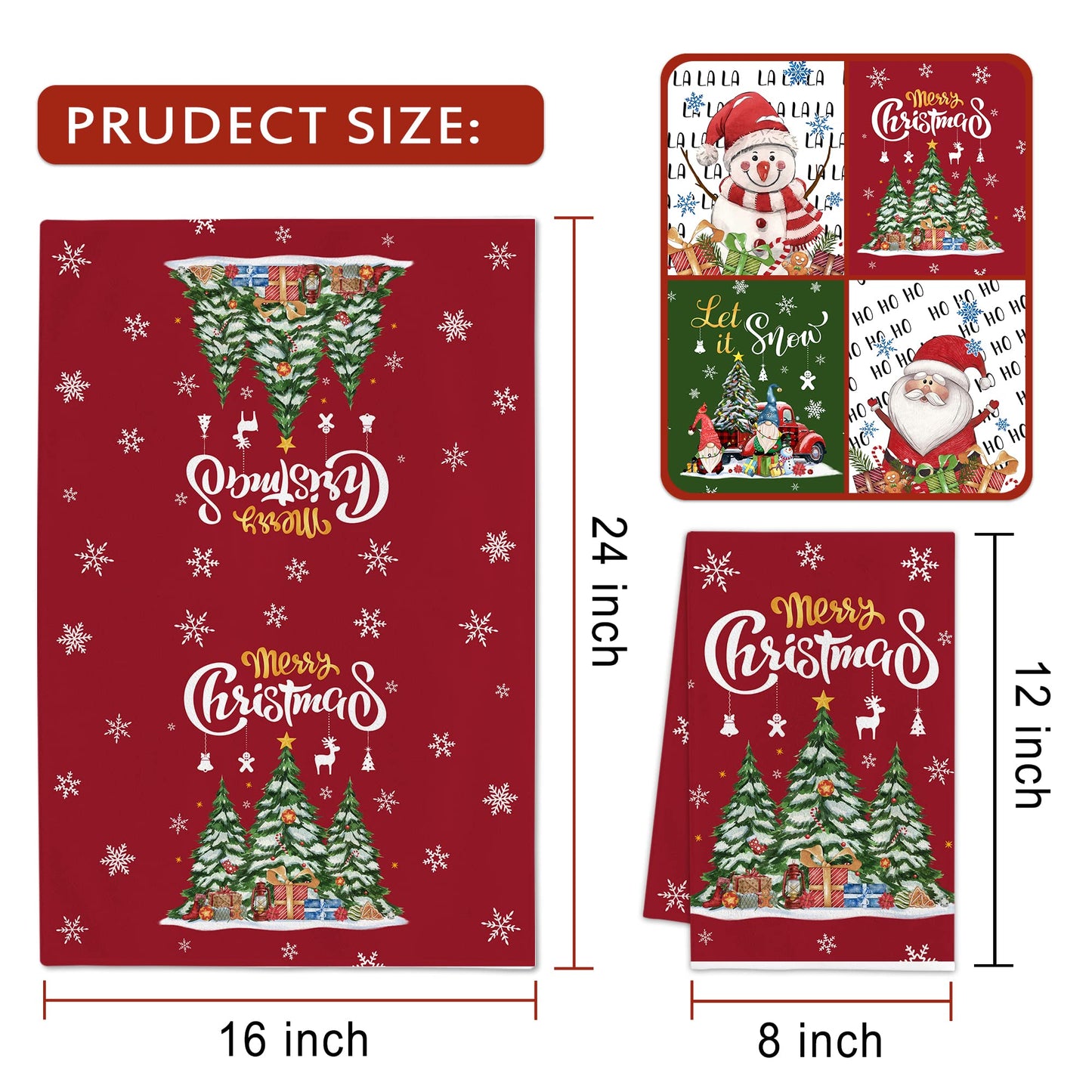 Hexagram Christmas Kitchen Towels, Christmas Hand Towels, Snowman Dish Towel Set of 4, Xmas Kitchen Decor, Santa Housewarming Gifts