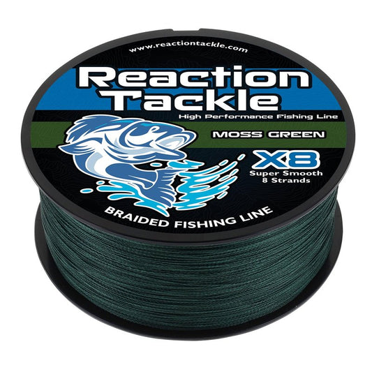 Reaction Tackle Braided Fishing Line - Pro Grade Power Performance for Saltwater or Freshwater Fish - Colored Fishing Line Braid for Extra Visibility - X8 Moss Green 65 Lb (500 Yards)
