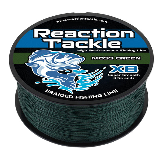 Reaction Tackle Braided Fishing Line - Pro Grade Power Performance for Saltwater or Freshwater Fish - Colored Fishing Line Braid for Extra Visibility - X8 Moss Green 80 Lb (1500 Yards)
