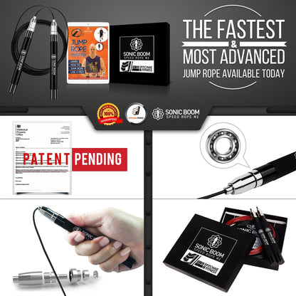Epitomie Fitness Sonic Boom M2 High Speed Jump Rope - Patent Pending Self-Locking, Screw-Free Design – Weighted, 360 Degree Spin, Silicone Grip with 2 Speed Rope Cables for Home Workout, & More