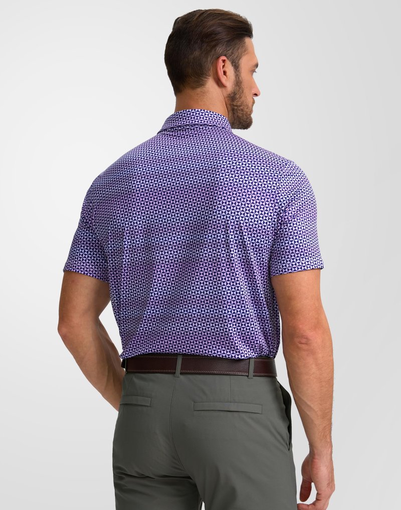 Obla Mens Golf Polo Shirts Short Sleeve Dry Fit Performance Moisture Wicking Casual Print Collared Golf Shirts for Men(Purple Square_L)
