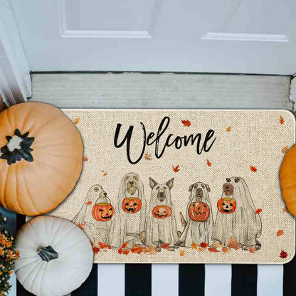 Roszwtit Fall Door Mat 30 X 17 Inch Fall Halloween Dog Welcome Doormat Indoor Outdoor Entrance Floor Mat Non Slip Autumn Halloween Decor Rubber Mats