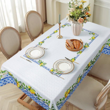 Arquiel Spring Summer Tablecloth 60×84 inch, Waterproof Blue Lemon Table Cloth Washable, Stain Resistant Cloth Table Cover for Party Picnic Dinner Decor (Lemon)
