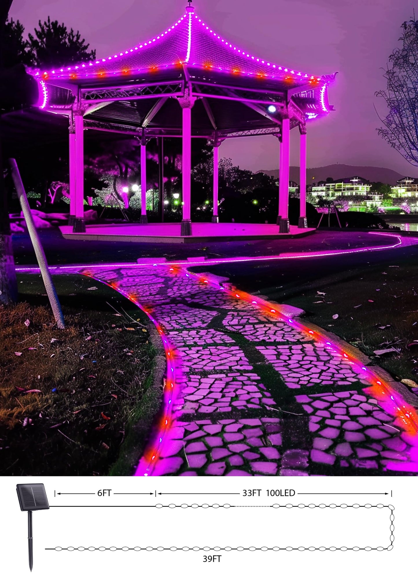 Brightown Solar Halloween Lights Outdoor, 39FT 100 LED String Lights With 8 Modes, Decoration Outdoor, Waterproof Solar String Lights for Outside Tree Yard Party, Orange & Purple