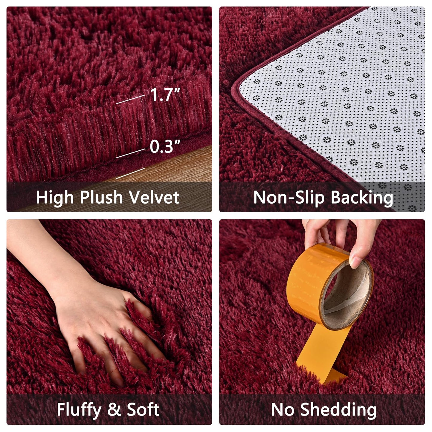 FALARK Fluffy Burgundy Red Rugs for Bedroom, 4x6 Feet Dark Red Area Rug for Living Room, Soft Shaggy Plush Cute Floor Carpet for Boys Kids Girls Bedroom, Non Slip and Washable Carpets for Home Decor
