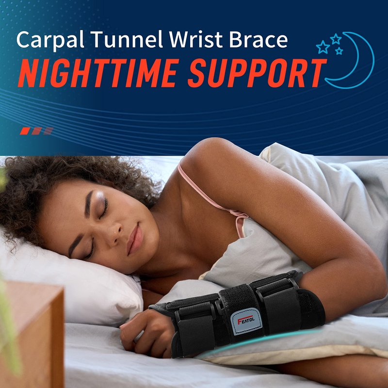 FEATOL Wrist Brace Hand Brace, Carpal Tunnel Wrist Splint Night Support for Women Men, Pain Relief Support -Tendonitis, Arthritis, Sprain, Right Hand, Small/Medium