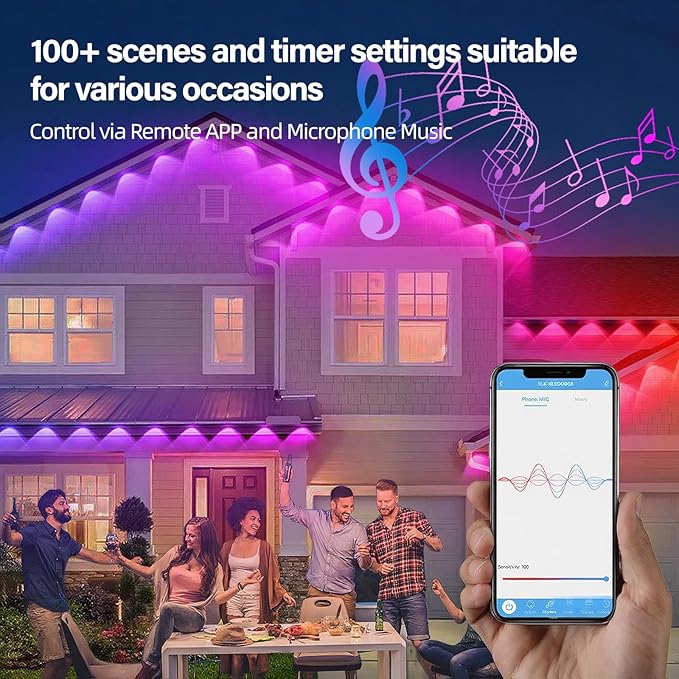 Permanent Outdoor RGB Lights with IP67 Waterproof, Smart Outdoor String Lights Remote Control, Eaves Lights with App, Daily and Accent Lighting for Halloween,Christmas Decor (100ft)