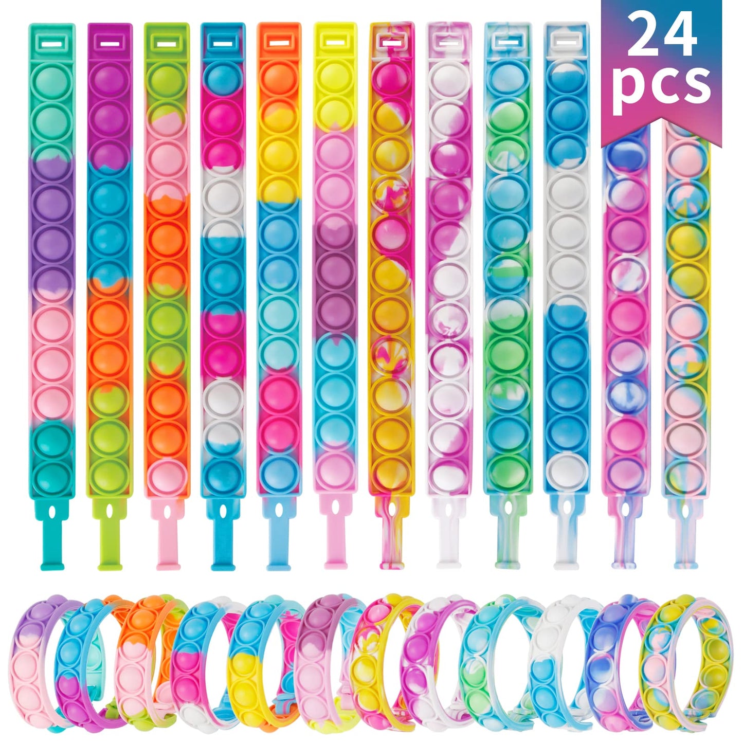 Pop Bracelets Fidget Toys Bulk Its 24 Pack Christmas Stocking Stuffers for Kids Party Favors Pop Fidget Bracelet It Fidget Toy Fidgets for Classroom Prizes Student Gifts Birthday Goodie Bag Stuffers