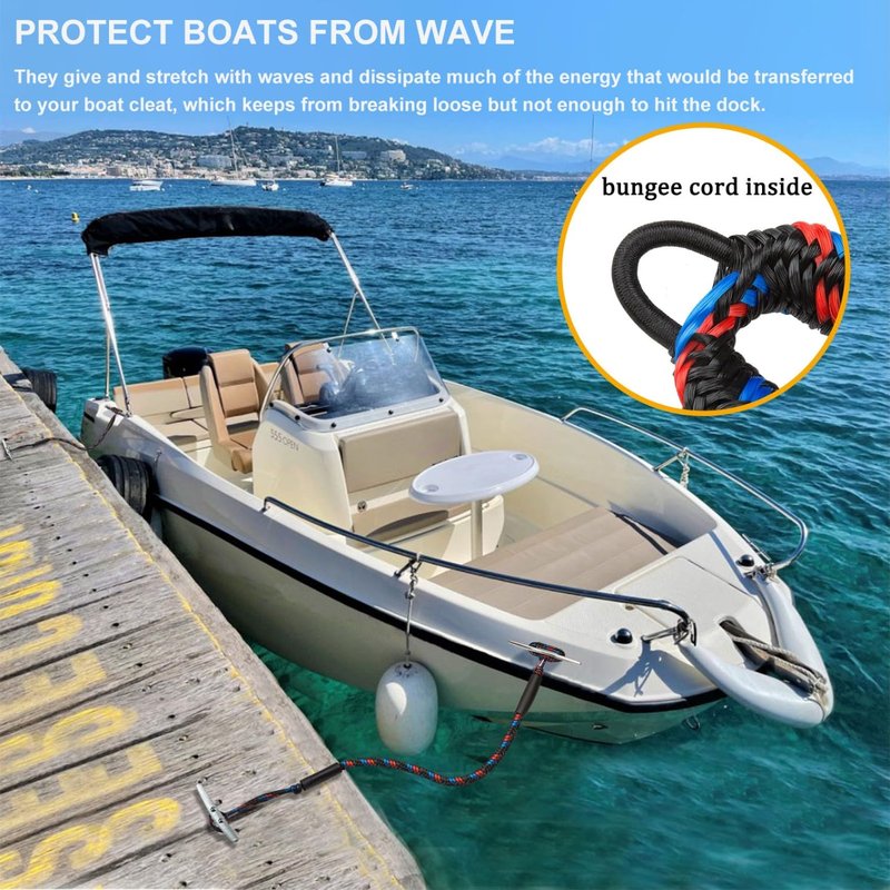 Botepon Bungee Dock Lines for Boats, Quick Connect No Knots, Shock Absorbing Mooring Lines, Boating Gifts for Men, Boat Accessories for Pontoon, Bass Boat, Jet Ski