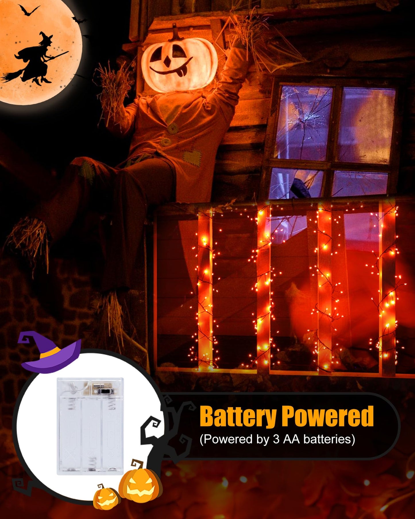 Fairy Lights Battery Operated, Twinkle String Lights Waterproof Silver Wire 5 Feet 60 Led Firecracker Starry Lights for DIY Wreath Home Party Bedroom Mason Jar Indoor Halloween Decoration, Orange