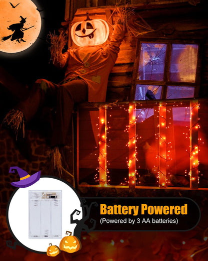 Fairy Lights Battery Operated, Twinkle String Lights Waterproof Silver Wire 5 Feet 60 Led Firecracker Starry Lights for DIY Wreath Home Party Bedroom Mason Jar Indoor Halloween Decoration, Orange