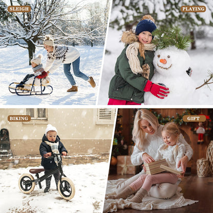 Winter Hat Gloves Scarf Set for Kids Earflap Beanie with Cute Pom Knit Girls Children Baby Toddler Pink Warm Wool Fleece Lining 10 11 12 13 14 Years Old