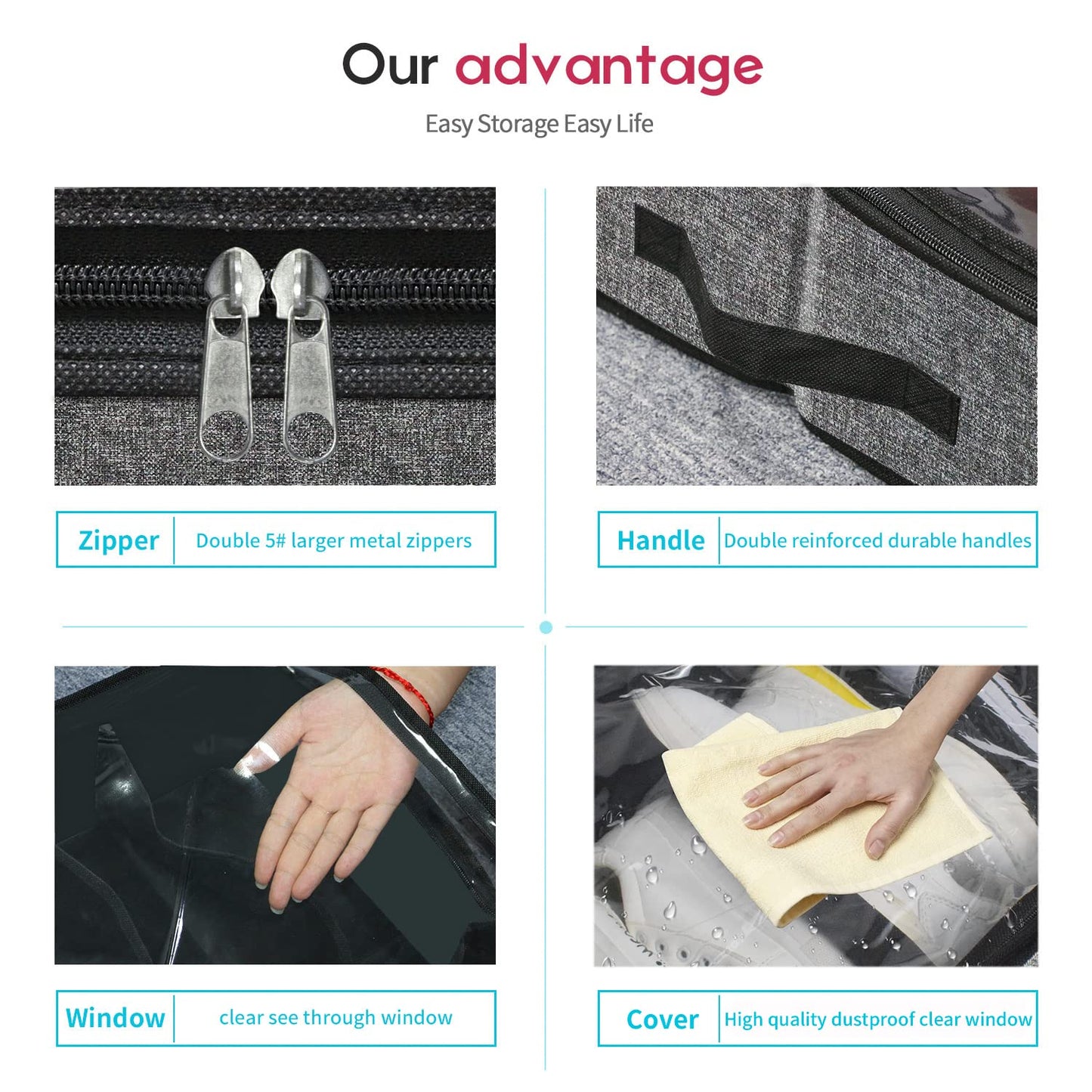 Friday Monkey Sturdy Under Bed Shoe Storage Organizers 2 Pack, Fit Total 24 Pairs, Large Underbed Closet Shoes Box Container Bag with Clear Cover, Breathable, 29.3x23.6x5.9 inches, Black, ZMBCUBSB2P