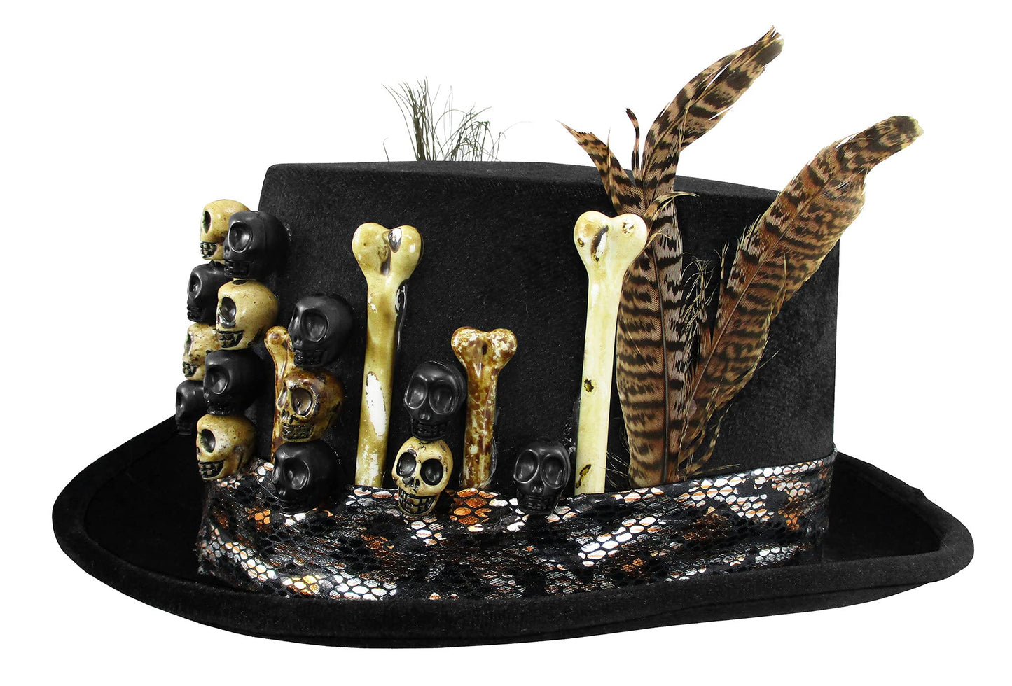 Nicky Bigs Novelties Deluxe Voodoo Top Hat – Gothic Costume Voodoo Hat with Skulls, Bones & Feathers – Mens Witch Hat for Halloween, Witch Doctor, Mardi Gras, and Themed Party Outfits