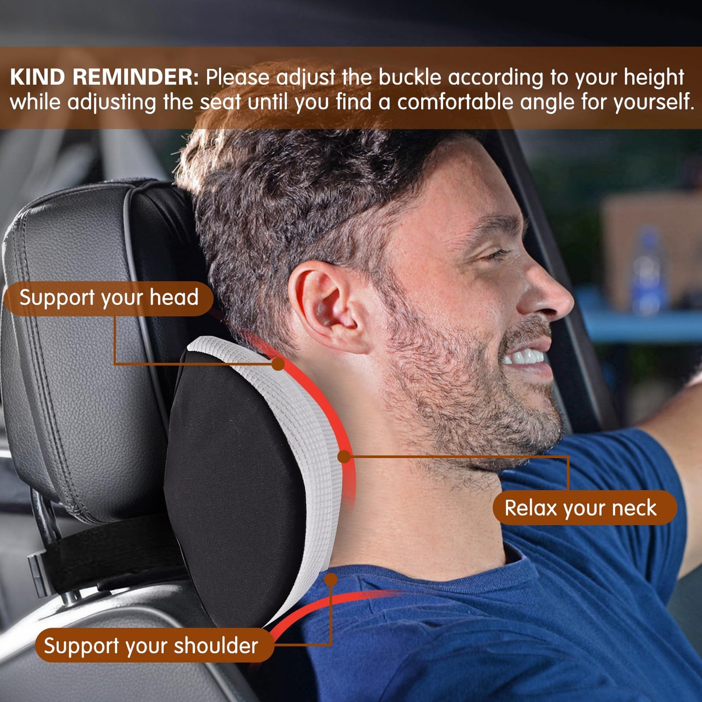 SPRFUFLY Make Relaxing Car Headrest Pillow, Car Pillow for Driving with Adjustable Strap, Breathable Removable Cover & Ergonomic Design - Softness Travel Car Neck Support Pillow(Black, 1PC)