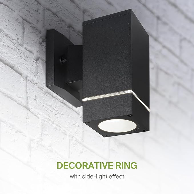 ASD 1 Light Square Outdoor Wall Light Fixture | 60W E26 Bulb Socket 120V ETL Cylinder Up Down Lights | LED/CFL/Incandescent Bulb Exterior Wall Sconce | Front Door, Porch Patio | Ringed Black, 2 Pack