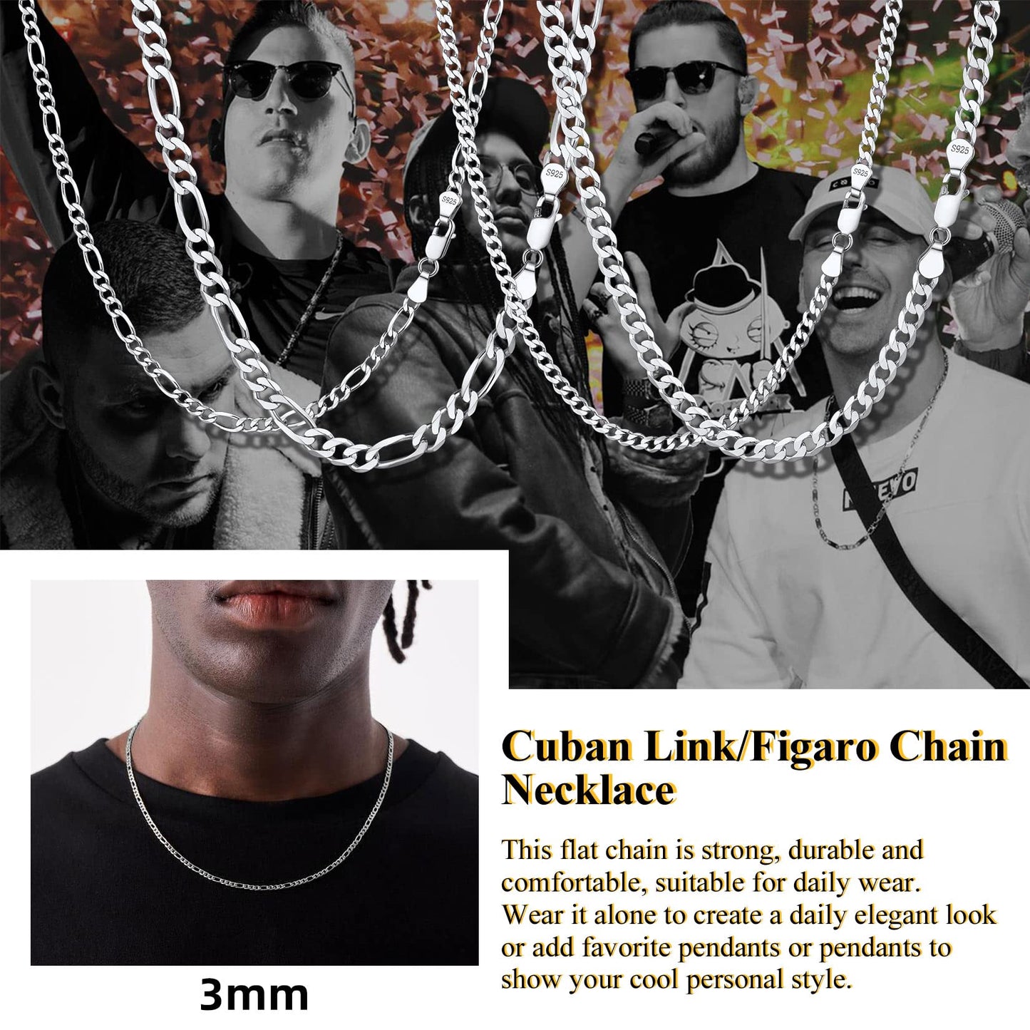 Suplight 925 Sterling Silver Cuban Chains Necklace for Men 5mm Flat Solid Mens Necklaces 20 Inch Men's Silver Chain Gift for Son Husband Father