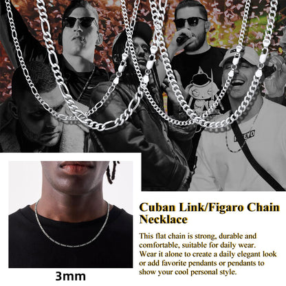 Suplight 925 Sterling Silver Cuban Chains Necklace for Men 5mm Flat Solid Mens Necklaces 20 Inch Men's Silver Chain Gift for Son Husband Father