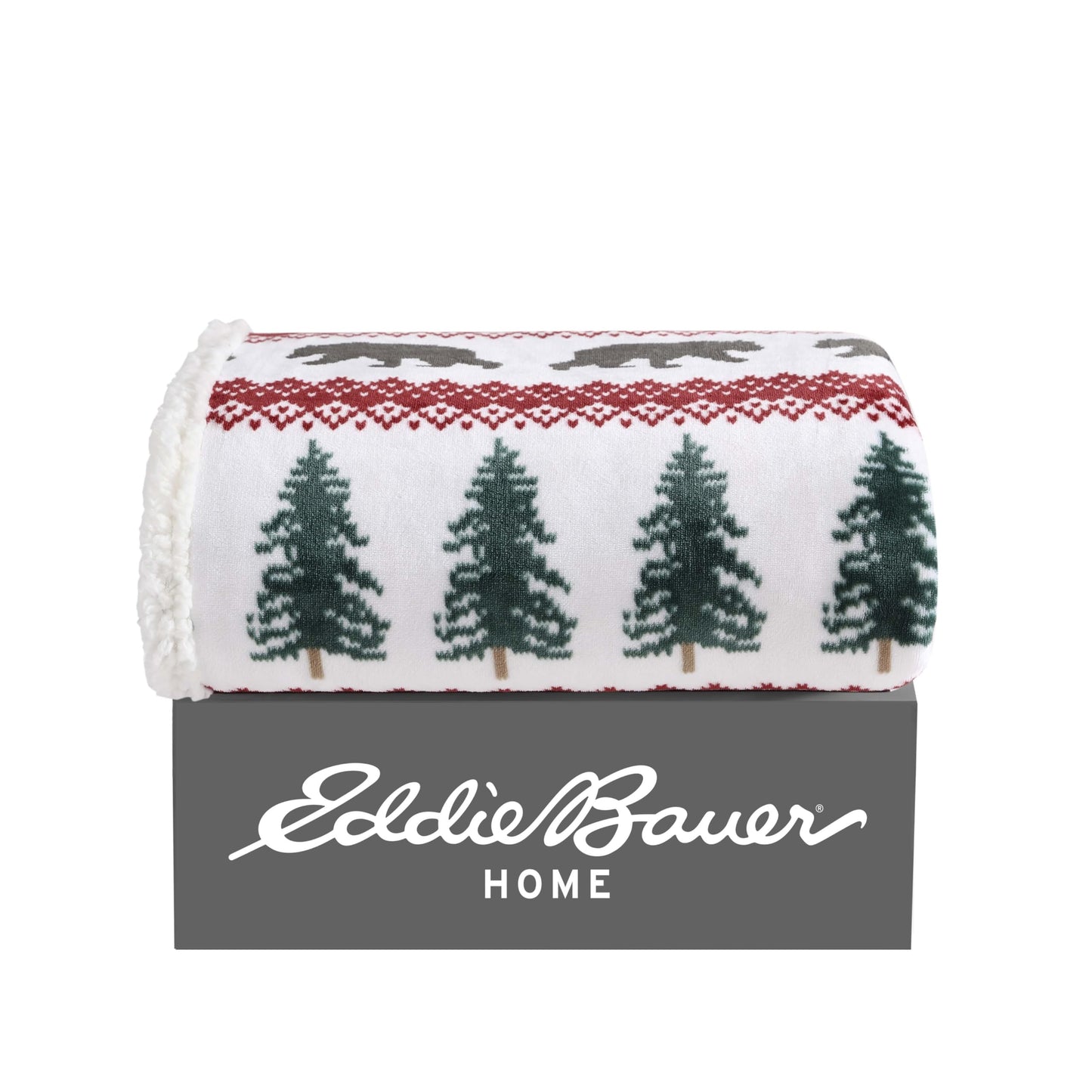 Eddie Bauer - Throw Blanket, Ultra-Soft Plush Blanket with Faux Shearling Popcorn Fleece Reverse, Oversized Bedding for Couch or Bed (Grizzly Peak Red, 50" x 60")