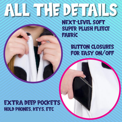 Funziez! Adult Onesie Halloween Costume - Animal Dinosaur Shark - Unisex Plush One Piece Cosplay Suit for Adults, Men and Women (Medium, Cow)