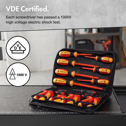 VonHaus Electrician Screwdriver and Pliers Tool Set - Insulated Screwdriver Set for Safe Electrical Work - 1000V VDE Tested - Includes Voltage Tester, Wire Stripper, Tape - Electricians Tools