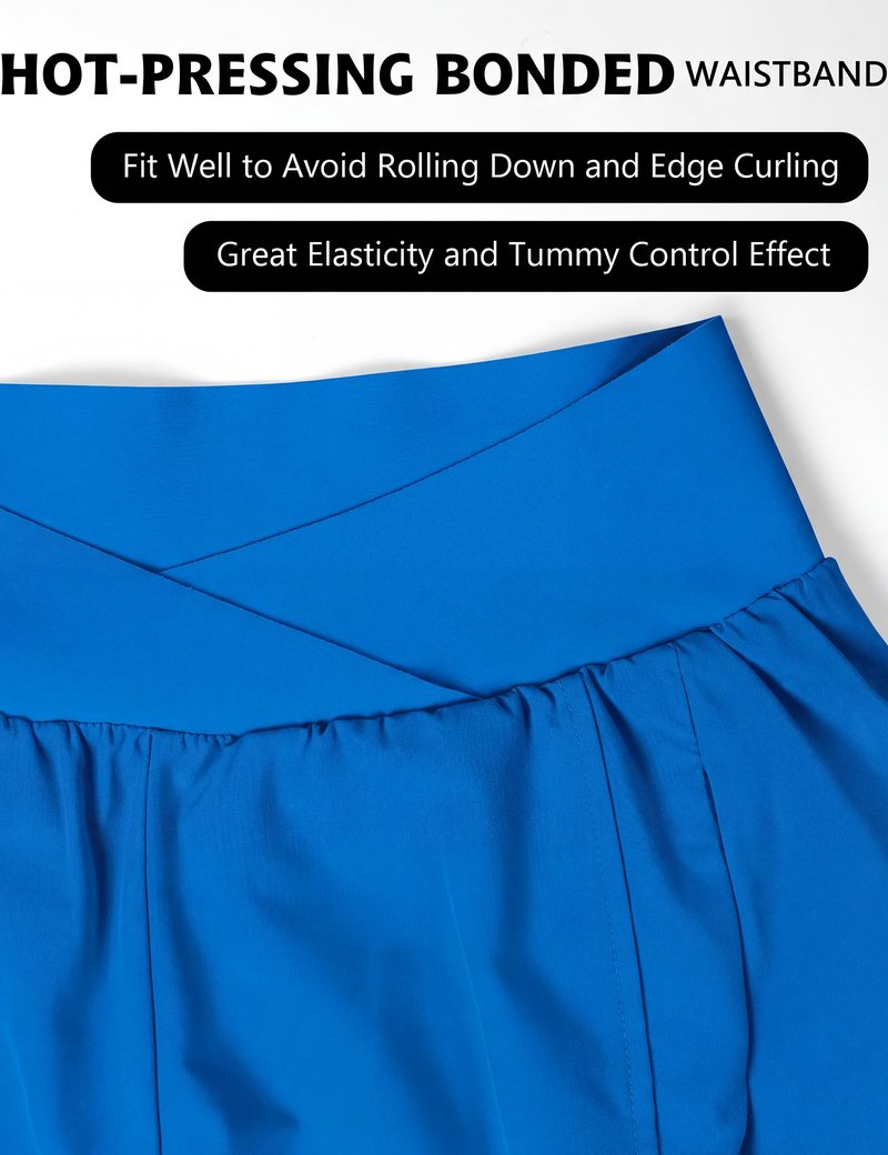 Blooming Jelly Women's Workout Shorts Athletic Running Crossover High Waisted Gym Sport Yoga Shorts with Zipper Pockets (Blue,Small)