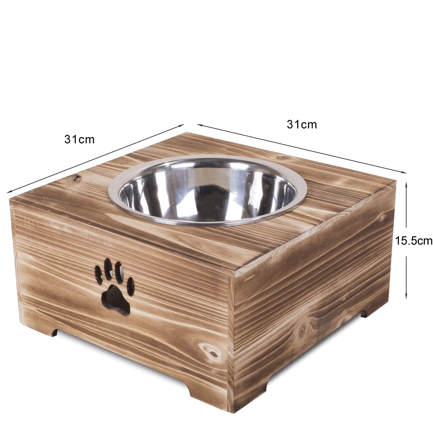 green leaves Dog Food Feeding Stand Station Stainless Raised Bowl Wooden Crate (Large Single Bowl)