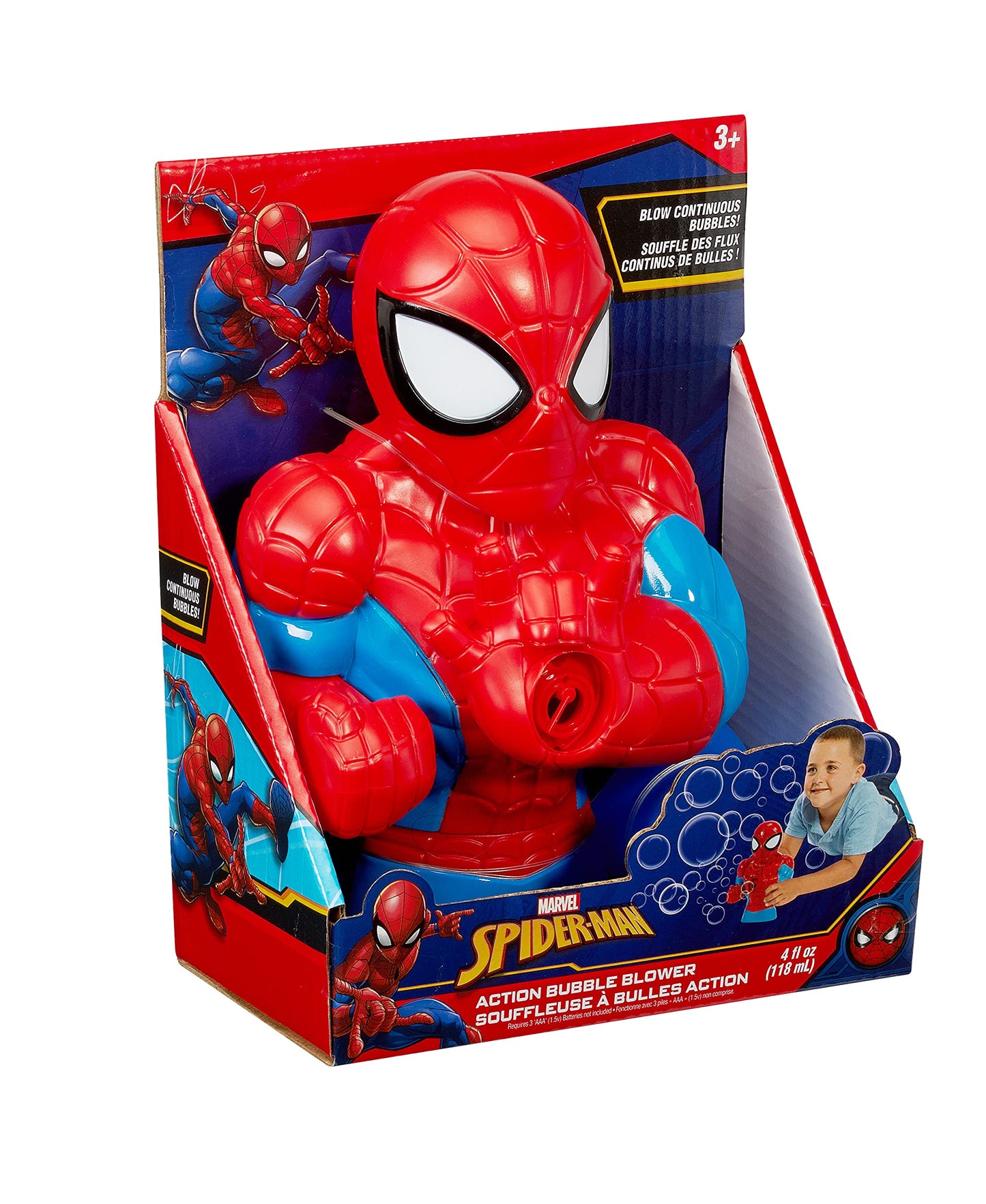 Little Kids Marvel Spider-Man Action Bubble Blower Machine, Includes Bubble Solution, Multi