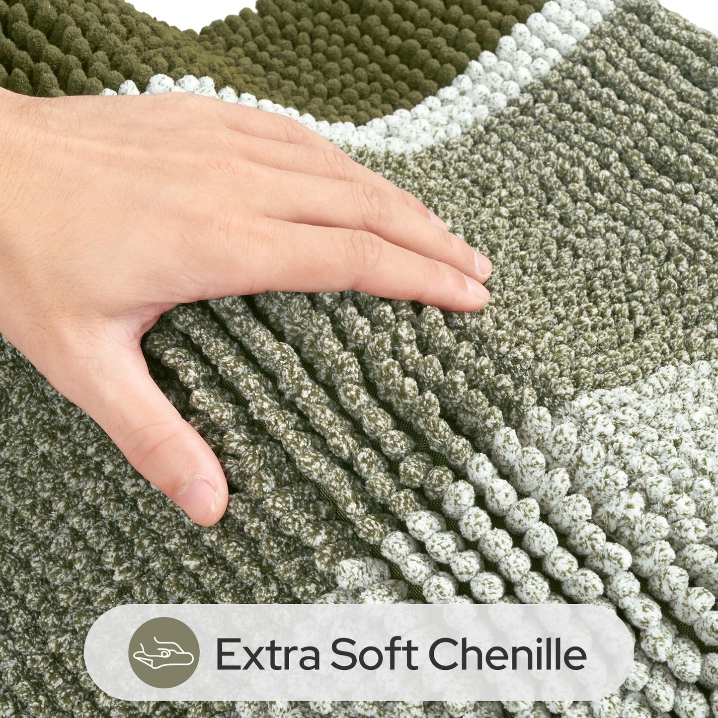 HOMEIDEAS Sage Green Bathroom Rugs, 2 Piece Thick Absorbent Fluffy Striped Chenille Bath Rugs Set, Non Slip, Soft Shaggy Bath Mats for Green Bathroom Decor, 20" x 32" Plus 17" x 24"