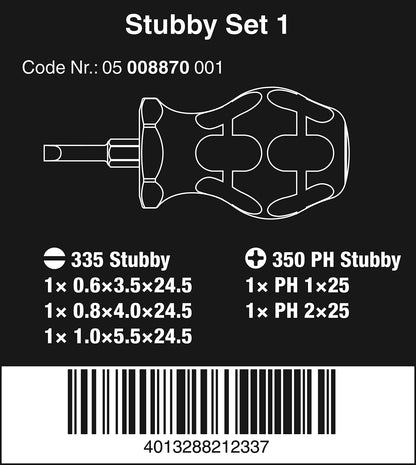 Wera Stubby Set 1 Screwdriver Set, 5 Pieces, 05008870001