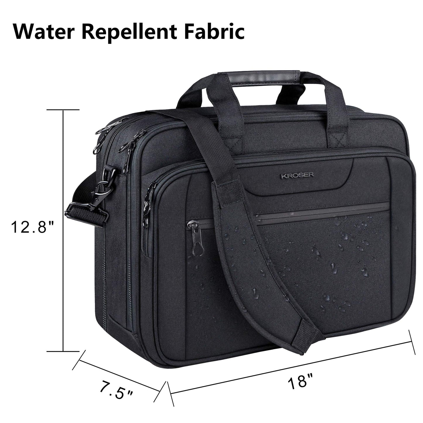 KROSER Laptop Bag Expandable Laptop Briefcase Fits Up to 17.3 Inch Laptop Water-Repellent Shoulder Messenger Bag Computer Bag for Travel/Business/School/Men/Women-Black