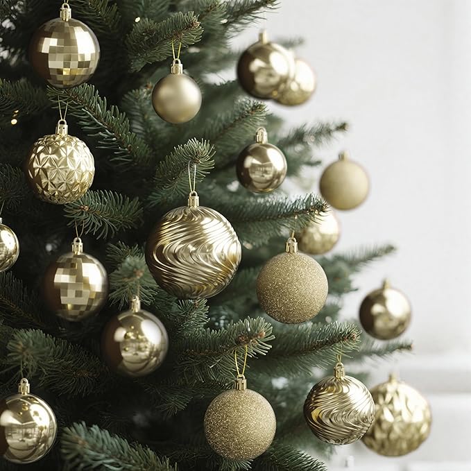 Annecy Christmas Tree Ornaments - 36 PCS Shatterproof Christmas Ball Ornaments Set for Holiday, Wreath & Party Decorations (Multi-Size, Champagne)