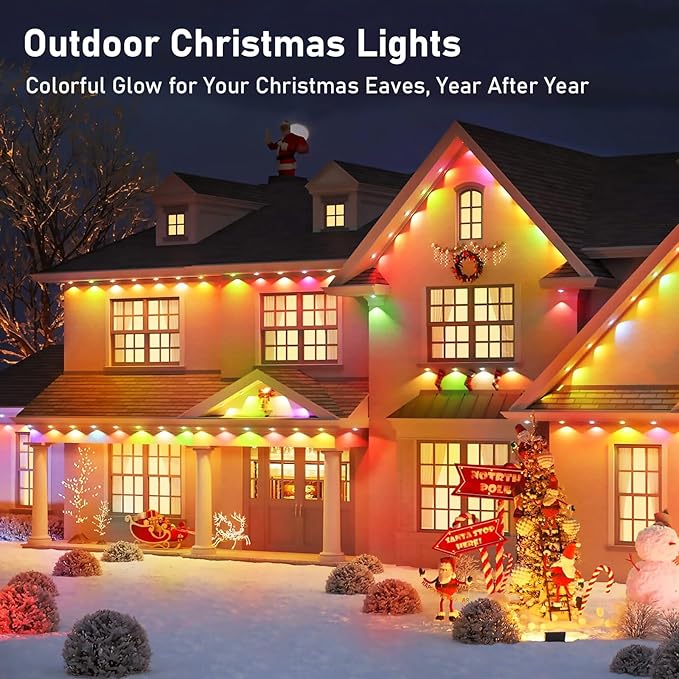 300FT Christmas Permanent Outdoor Lights,RGB+IC Eaves Lights with App & Remote Control,DIY Multi-Color Scene Modes,IP67 Waterproof,Outdoor Strings for House,Holiday Decorations for Christmas