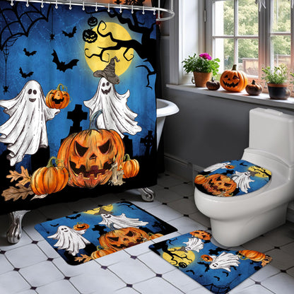 pinata Halloween Shower Curtain Set, Halloween Bathroom Set 4, Bathroom Decor Sets with Shower Curtain and Rugs Accessories, Ghost Curtains for Bath Decor