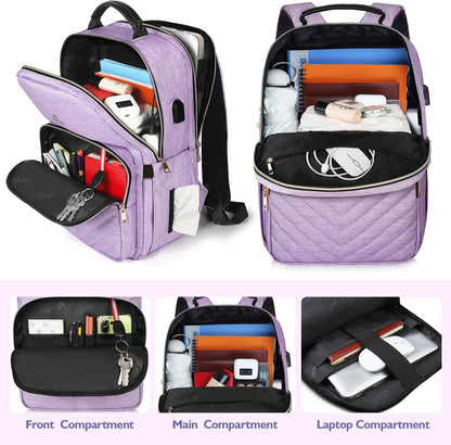 MATEIN Laptop Backpack for Women, School Backpack Bag 15.6 Inch Lightweight for Travel Work With USB Charging Port Waterproof, Anti theft Rucksack Girls Ladies for University College Large, Purple