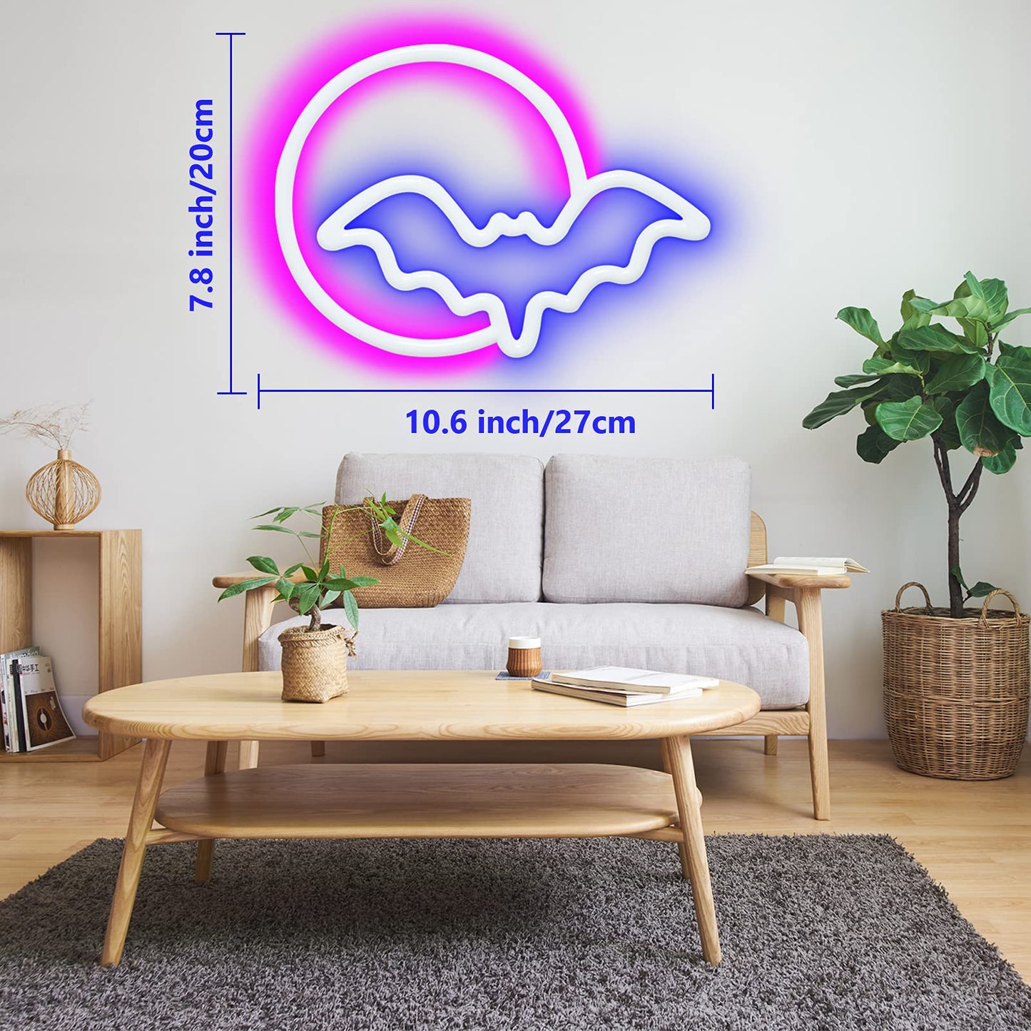 SEMETOR Neon Signs, Moon and Bat LED Neon Lights, Neon Light Sign for Wall USB/Battery Powered Led Neon Sign for wall decor, bedroom, Kids Gift, Living Room, Bar, Party, Christmas, Wedding, Halloween