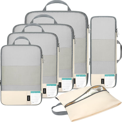 BAGAIL 6 Set Compression Packing Cubes for Travel, Compressible Packing Organizers Travel Accessories for Luggage Suitcase(6 Set, Beige)