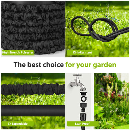 Expandable Garden Hose Pipe - 100FT Flexible Expanding Water Hose, Lightweight, Leakproof with 8 Function Hose Pipe Spray Gun, 3/4", 1/2" Connectors