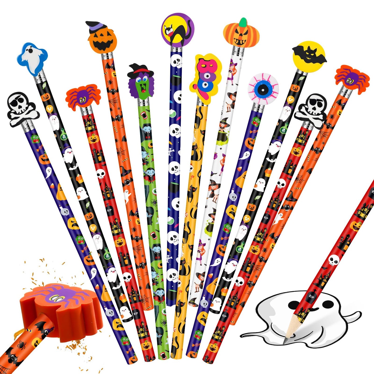 Ireer 60 Pcs Scented Pencils for Kids Animal Fruit Fun Smelly Pencils Bulk HB Graphite with 60 Pcs Cute Cartoon Toppers Gift for School Office Classroom Party Reward Supplies(Pumpkin)
