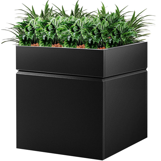 HONYTA Matel Planter Box 17" L x 17" W x 18" H, Cube Heavy Duty Powder Coating Steel Planters with Drainage Hole, Indoor Outdoor All-Weather Use for Home, Porch, Patio, Hotel(Black)