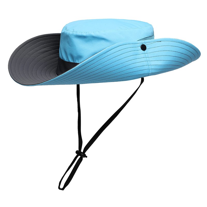 Womens Summer Sun Hat Beach Hat Wide Brim Outdoor UV Protection Hat Foldable Cool Mesh Ponytail Bucket Hat (Sky Blue-Gray)