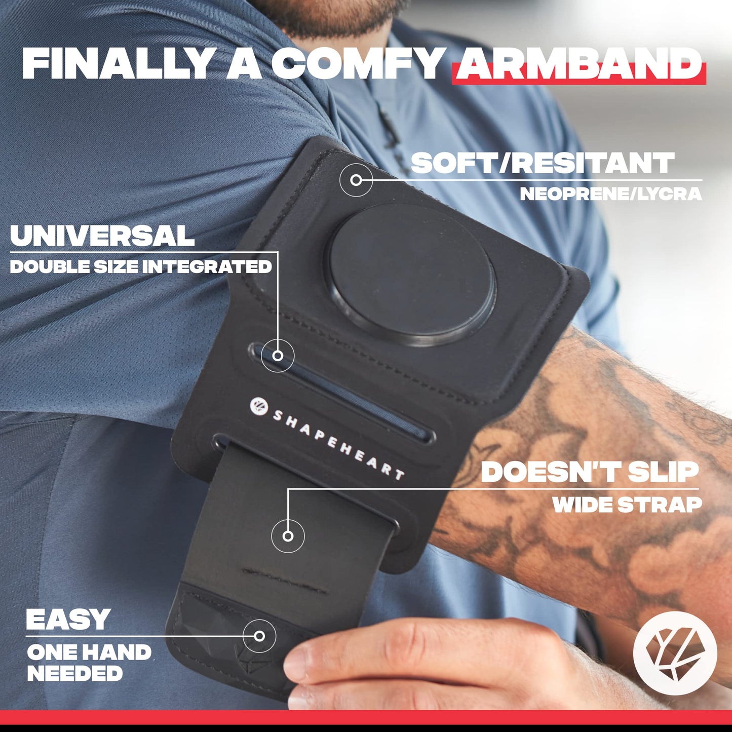 Shapeheart - Magnetic Sport Armband with Universal Detachable Pouch, size XL