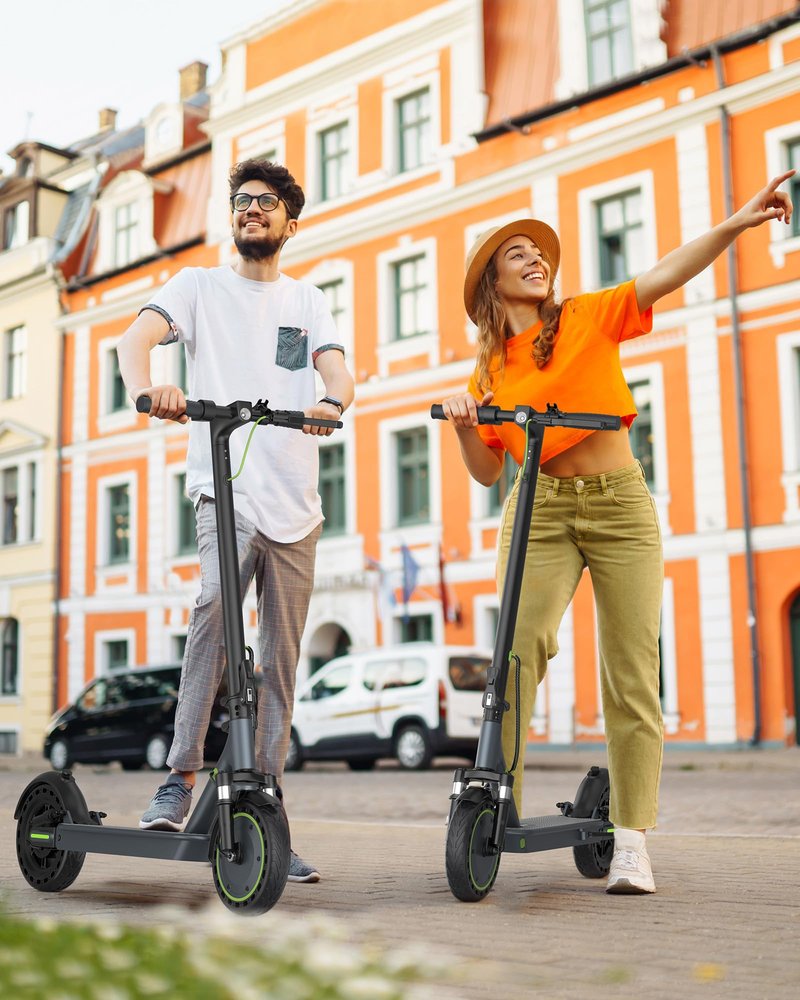 Roinside Adults Electric Scooter with Quadruple Shock Absorption, 350W Motor Up to 19MPH and 23 Miles Long-Range Portable Foldable Commuting Scooter for Adults with Double Braking System and App