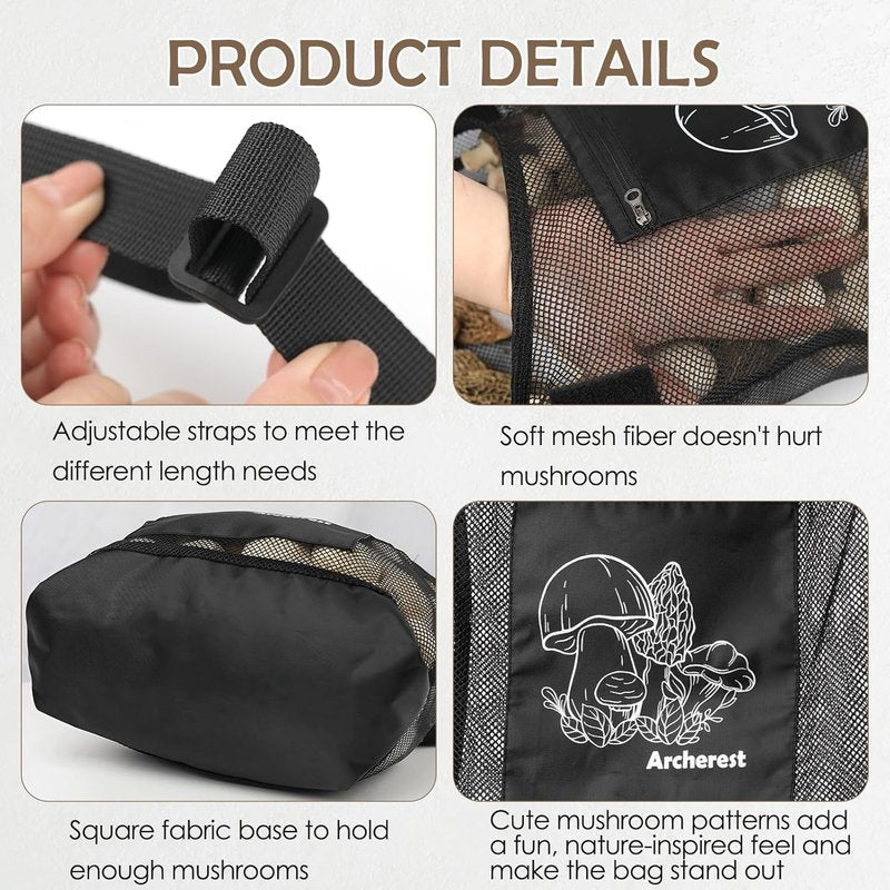 Mushroom Foraging Bag - D-Shaped Opening Mesh Pouch for Morel Picking | Adjustable Shoulder Strap