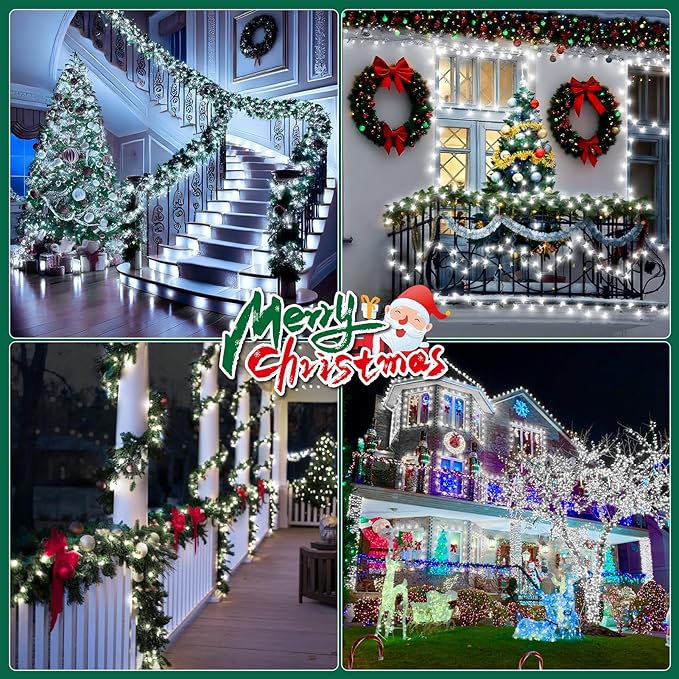 Heceltt Christmas Lights Outdoor, 125FT 350 LED String Lights 8 Modes and Timer Memory Function Twinkle Fairy Lights Waterproof Plug in for Xmas Tree Wedding Party Holiday Decor(White)