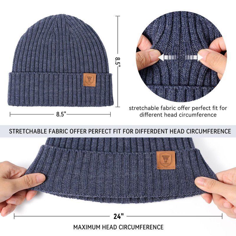 OZERO Knit Beanie Winter Hat, Thermal Thick Polar Fleece Snow Skull Cap for Men and Women