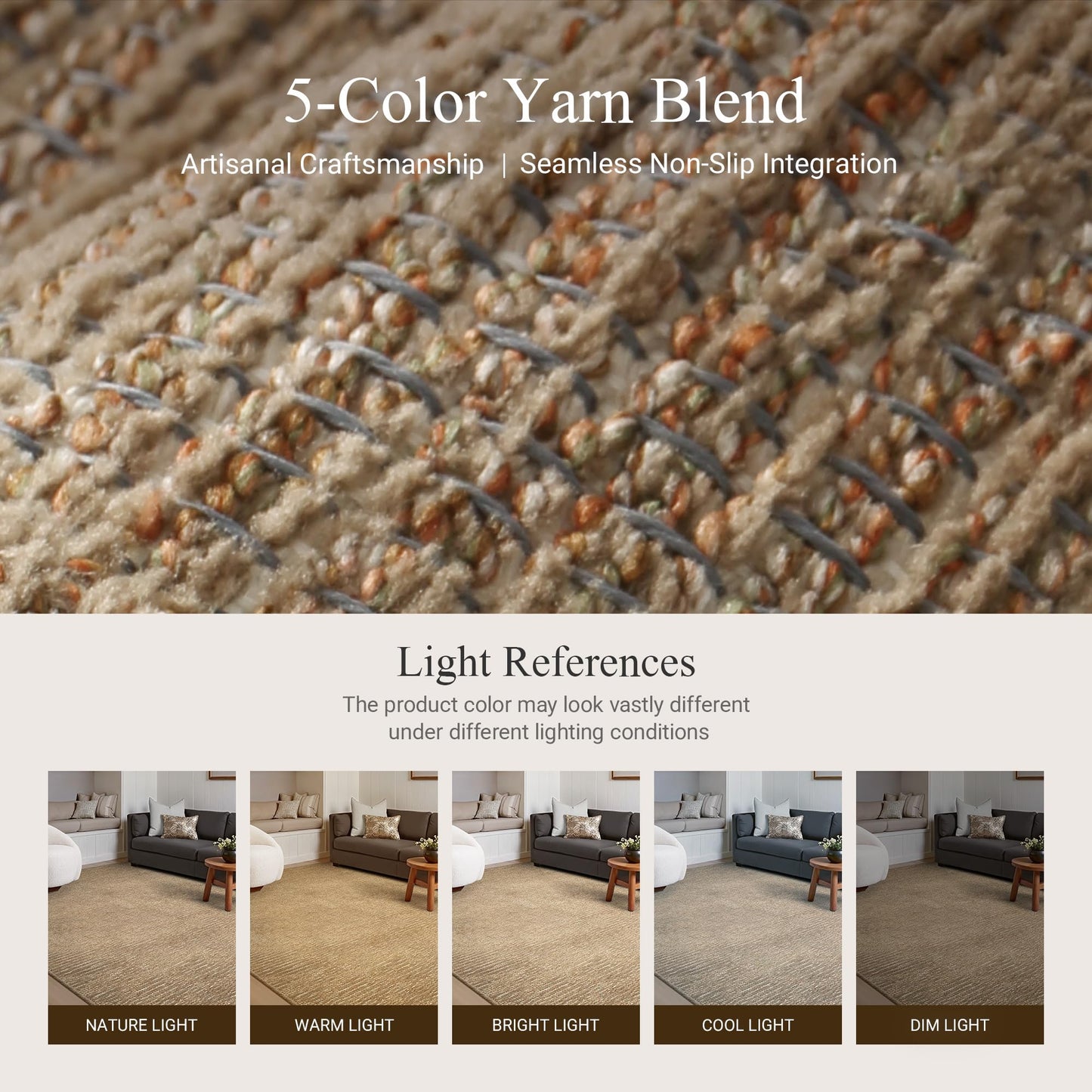 GENIMO 4X6 Neutral Area Rugs for Living Room, Hand Woven Machine Washable Non Slip Textured Soft Rug, Handmade Rustic Braided Low Pile Rugs for Farmhouse, Bedroom Office Rug in Jute Color