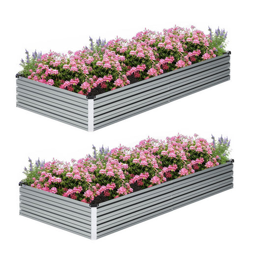 ZUNUDA 8×2×1FT(2PCS) Galvanized Raised Garden Bed Kit Metal Planter Boxes，Large Outdoor Planters Garden for Planting Vegetables,Flowers,Herbs -Silver