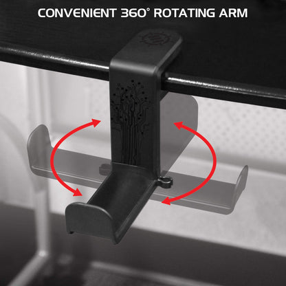 ENHANCE PC Gaming Headphone Holder - Desk Headphone Hanger Esports Headset Holder with Adjustable 360 Rotation, Under Desk Hook Clamp, Universal Fit - Built in Cable Clip Organizer - Black