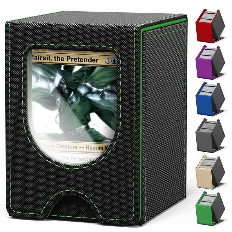 banloga Card Deck Box for MTG Commander, Card Case Holds 100+ Double-Sleeved Cards, Magic Card Box Fits for TCG/PTCG/CCG Card with 2 Dividers (Black&Green)